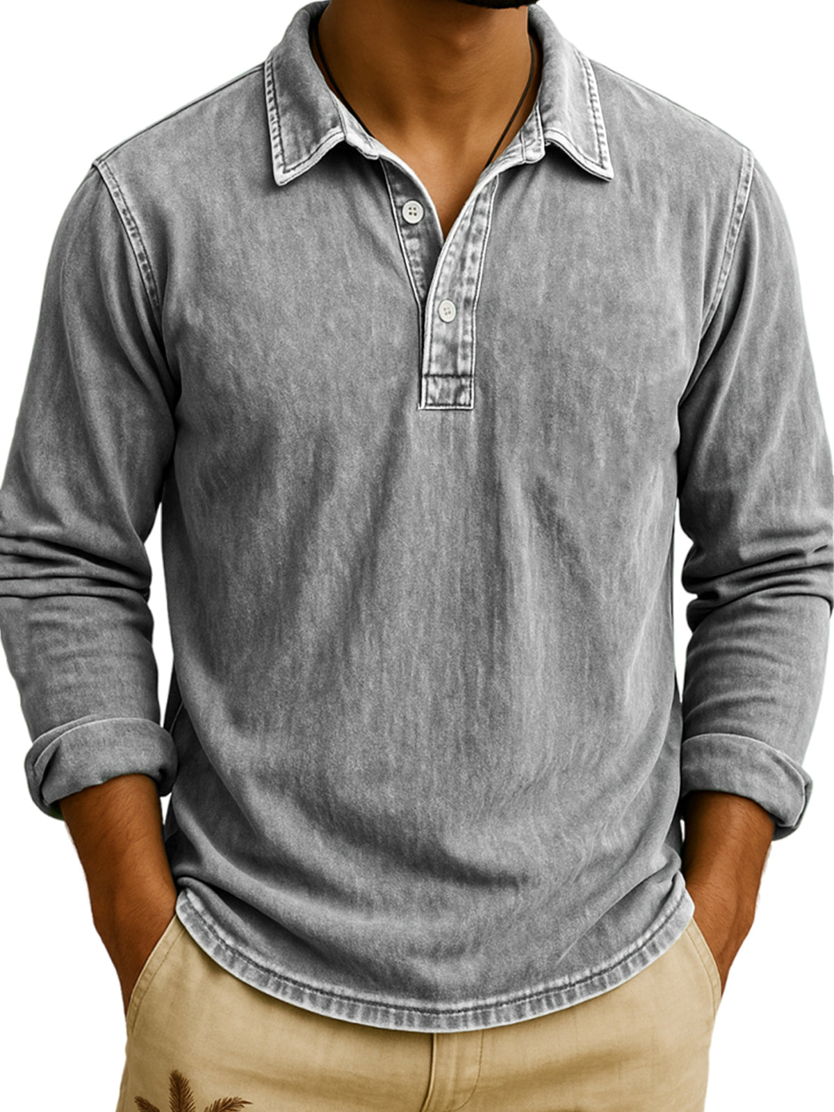 DANIEL PORTLAND™ I Vintage Wash Long Sleeve Polo Shirt