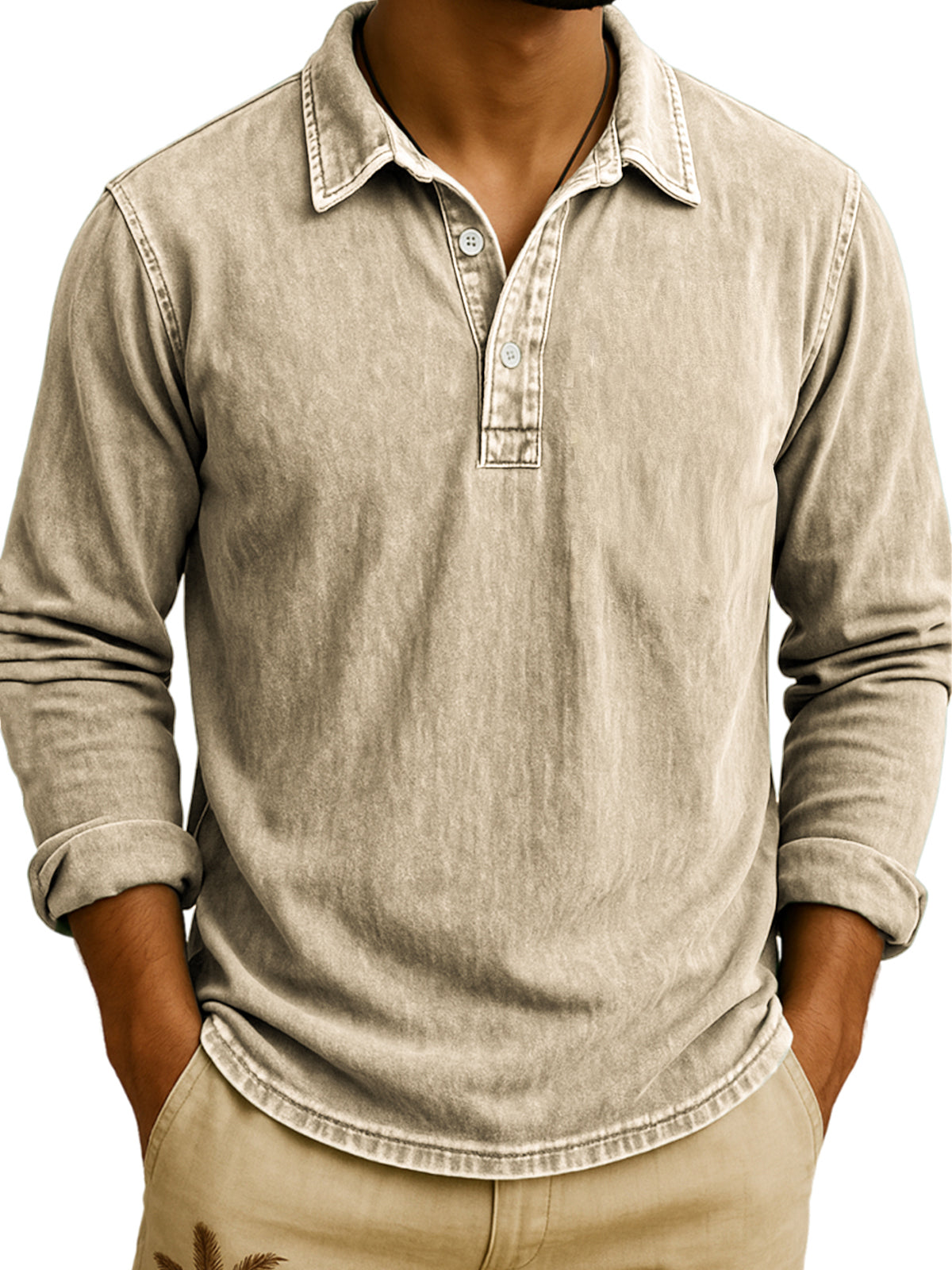 DANIEL PORTLAND™ I Vintage Wash Long Sleeve Polo Shirt