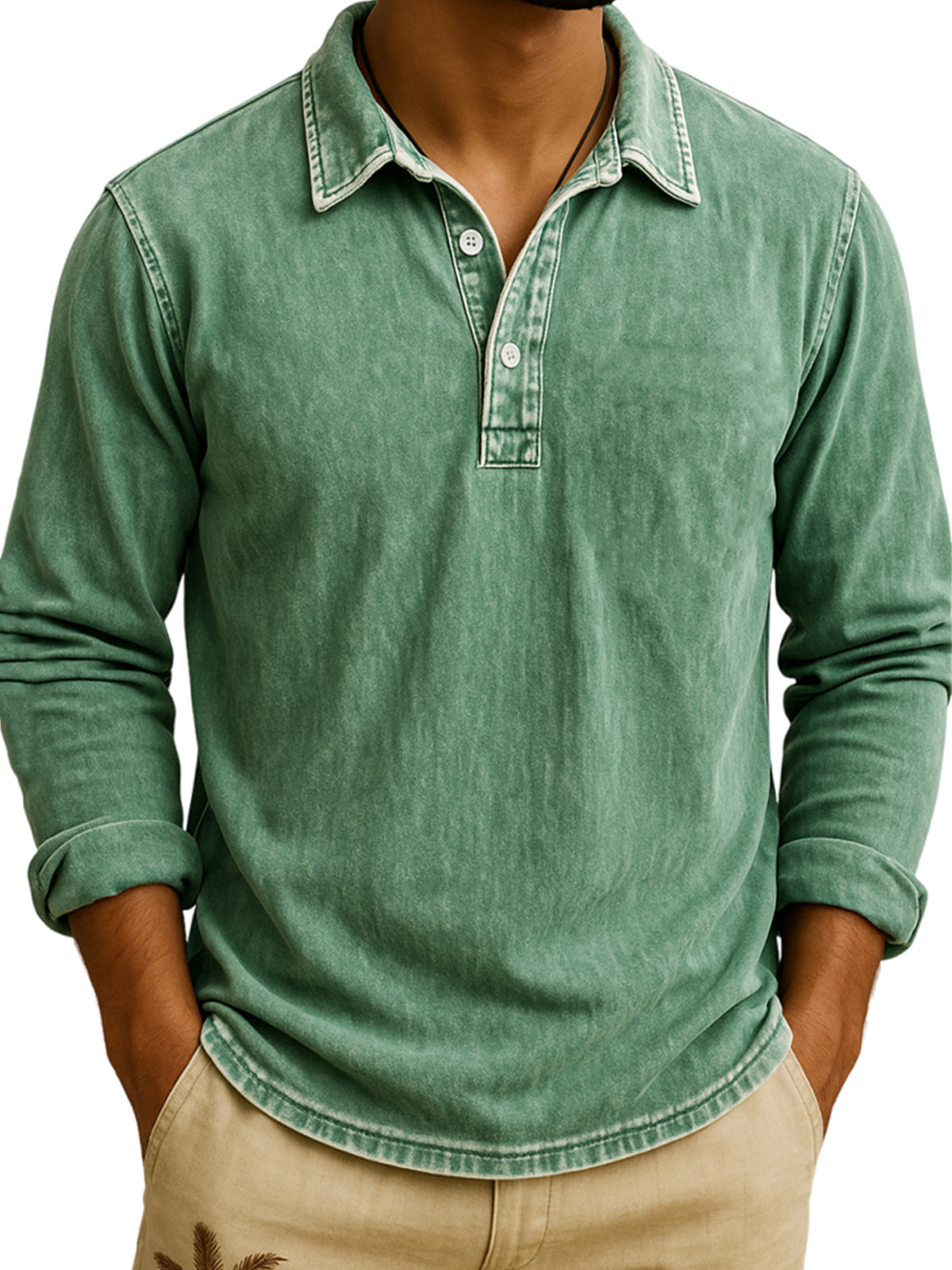 DANIEL PORTLAND™ I Vintage Wash Long Sleeve Polo Shirt