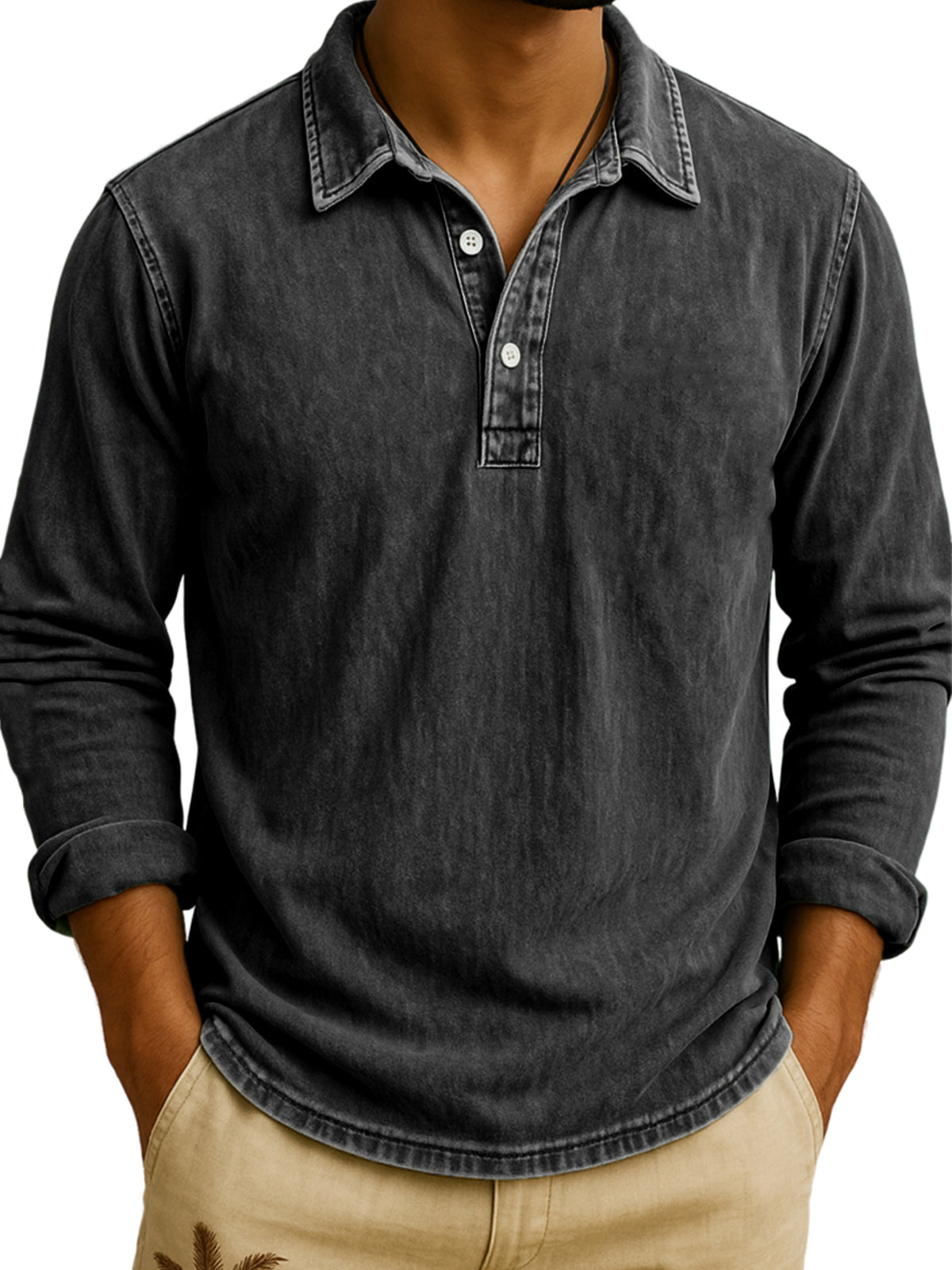 DANIEL PORTLAND™ I Vintage Wash Long Sleeve Polo Shirt