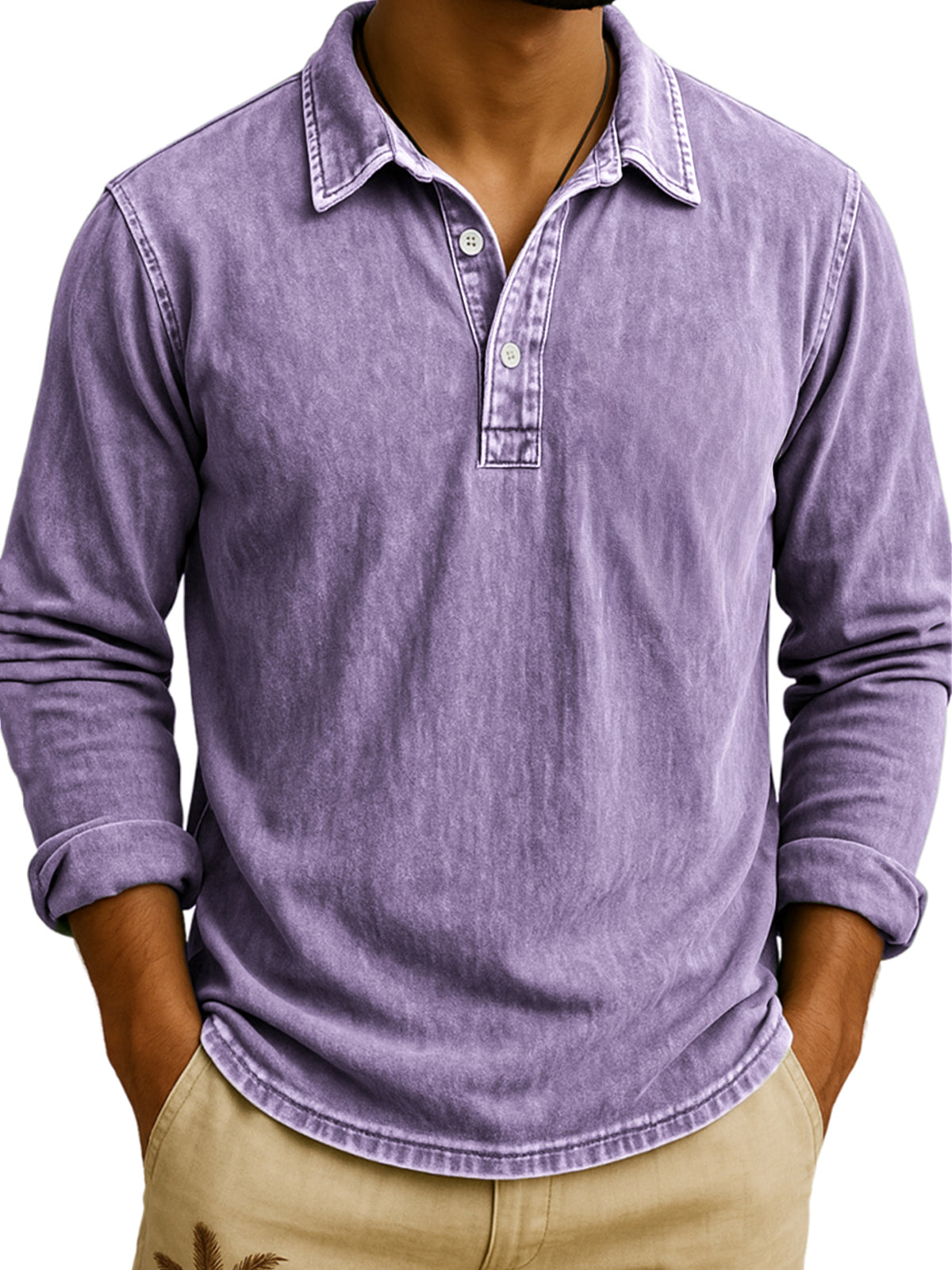 DANIEL PORTLAND™ I Vintage Wash Long Sleeve Polo Shirt
