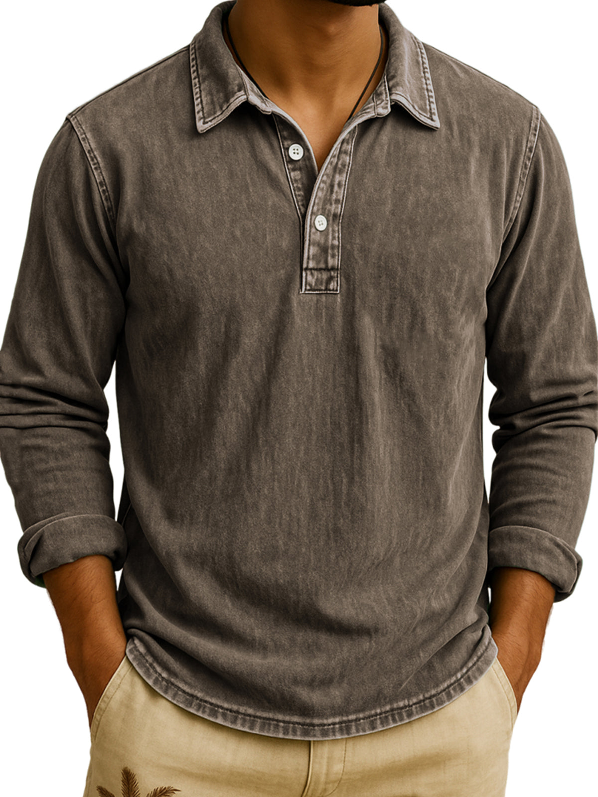DANIEL PORTLAND™ I Vintage Wash Long Sleeve Polo Shirt