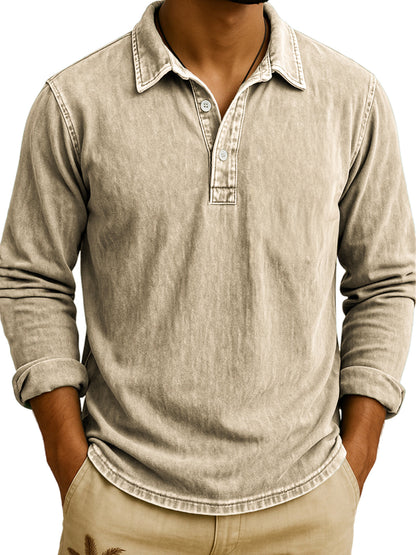 DANIEL PORTLAND™ I Vintage Wash Long Sleeve Polo Shirt